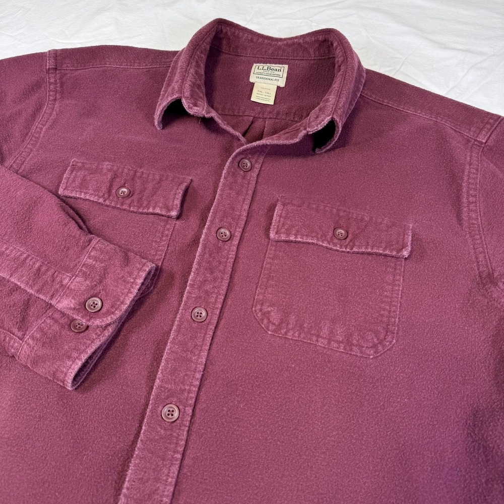 L.L. Bean Chamois Flannel Casual Shirt Burgundy Men's Size 2XL Tall #187924